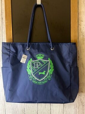 NEW Victoria’s Secret Pink Promo Tote Bag Varsity Dog Navy Blue Beach Travel NWT
